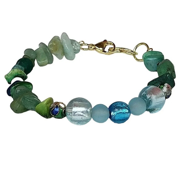 Hand Crafted Jewelry - Sea Glass Foil Lined Cloisonne  Bracelet